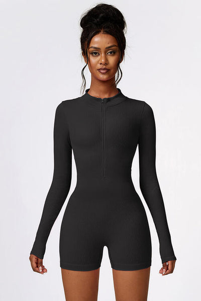 BEAUTIFUL I AM Half Zip Long Sleeve Active Wear Romper