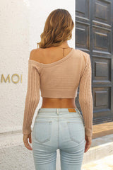 BEAUTIFUL I AM Cable-Knit One Shoulder Long Sleeve Sweater