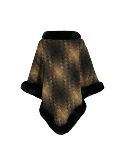 BEAUTIFUL I AM Faux Fur Trim Poncho