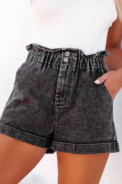 BEAUTIFUL I AM Paperbag Waist Denim Shorts with Pockets