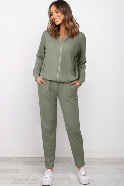 BEAUTIFUL I AM Zip-Up Long Sleeve Top and Pants Set