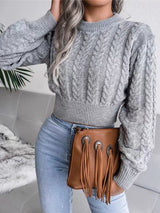 BEAUTIFUL I AM Cable-Knit Round Neck Cropped Sweater