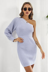 BEAUTIFUL I AM One Shoulder Raglan Sleeve Pencil Sweater Dress