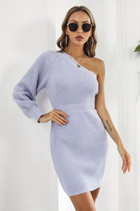 BEAUTIFUL I AM One Shoulder Raglan Sleeve Pencil Sweater Dress