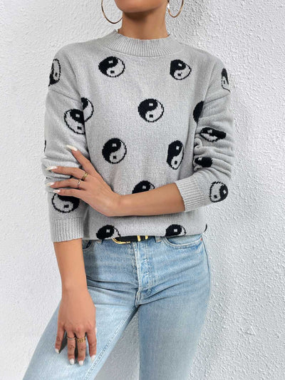 BEAUTIFUL I AM Patterned Drop Shoulder Sweater