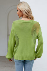 BEAUTIFUL I AM Openwork Round Neck Dropped Shoulder Knit Top Sweater