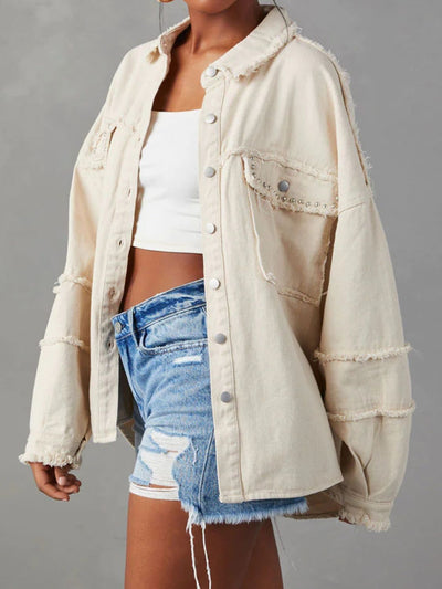 BEAUTIFUL I AM Button Down Raw Hem Denim Jacket