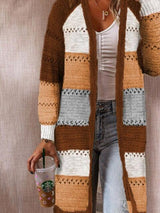 BEAUTIFUL I AM Color Block Open Front Openwork Cardigan