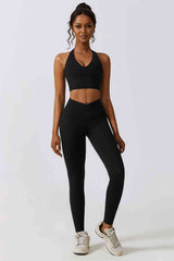 BEAUTIFUL I AM Crisscross Sports Bra and Leggings Active Wear Set