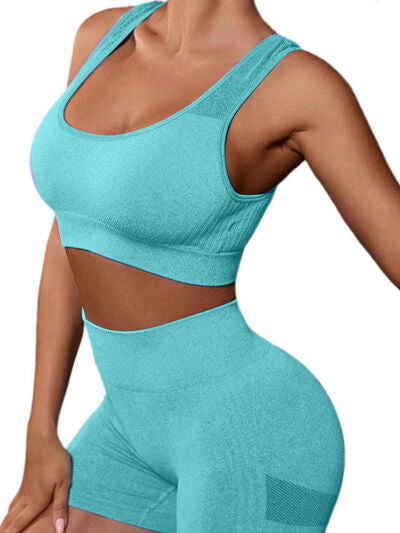 BEAUTIFUL I AM Cutout Scoop Neck Tank and Shorts Active Wear Set