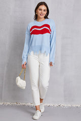 BEAUTIFUL I AM Lip Fringe Round Neck Sweater