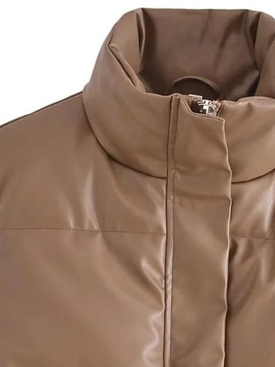 BEAUTIFUL I AM PU Leather Zip Up Drawstring Jacket Vest