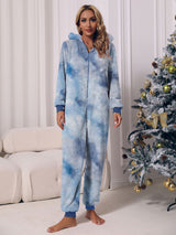 BEAUTIFUL I AM Zip Front Long Sleeve Hooded Teddy Lounge Sleep Wear Jumpsuit