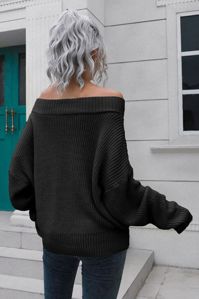 BEAUTIFUL I AM Off-Shoulder Ribbed Long Sleeve Pullover Sweater Shirt