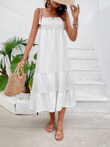 BEAUTIFUL I AM Tie-Shoulder Smocked Tiered Midi Dress