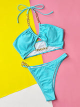 BEAUTIFUL I AM Halter Neck Chain Detail Two-Piece Bikini Swim Set