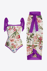 BEAUTIFUL I AM Floral Tie Shoulder Two-Piece Swim Set