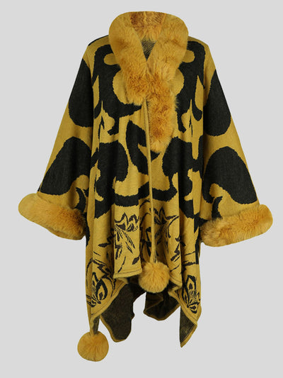 BEAUTIFUL I AM Faux Fur Trim Poncho