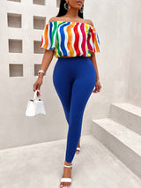 BEAUTIFUL I AM Multicolor Off Shoulder Top and Long Pants Set