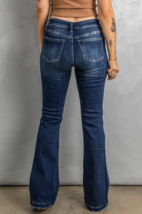 BEAUTIFUL I AM Button Fly Distressed Bootcut Jeans