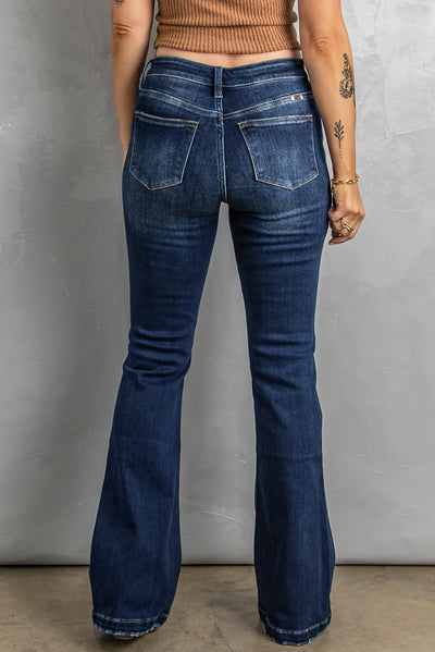 BEAUTIFUL I AM Button Fly Distressed Bootcut Jeans