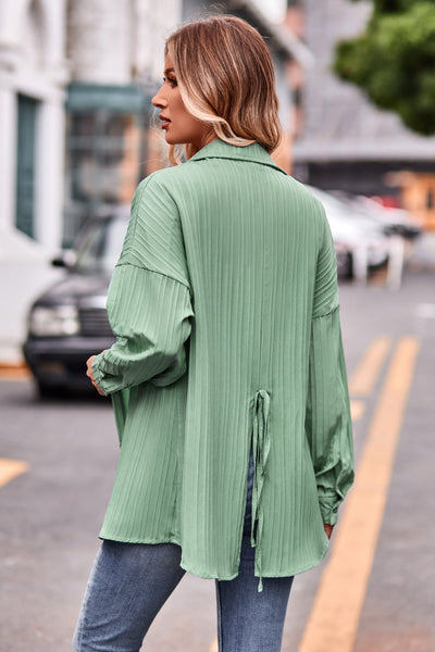 BEAUTIFUL I AM Slit Dropped Shoulder Longline Shirt