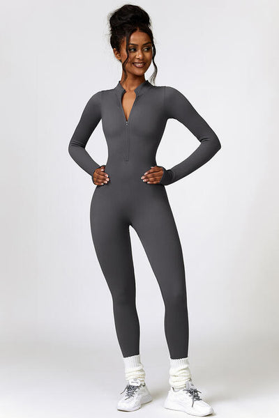 BEAUTIFUL I AM Half Zip Long Sleeve Active Wear Jumpsuit