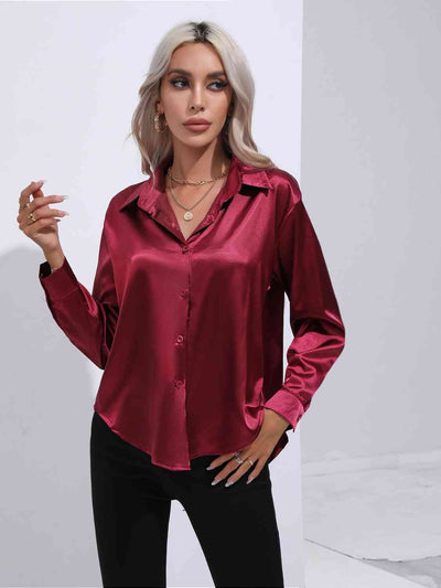 BEAUTIFUL I AM Collared Neck Buttoned Long Sleeve Shirt