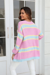 BEAUTIFUL I AM Color Block Ribbed Dropped Shoulder Open Front Cardigan