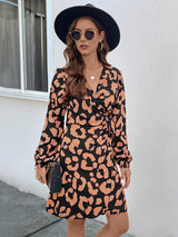 BEAUTIFUL I AM Printed Surplice Long Sleeve Dress