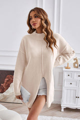 BEAUTIFUL I AM Exposed Seam Mock Neck Slit Sweater