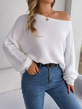 BEAUTIFUL I AM One-Shoulder Lantern Sleeve Sweater