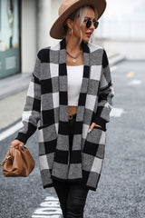 BEAUTIFUL I AM Plaid Dropped Shoulder Cardigan with Pocket