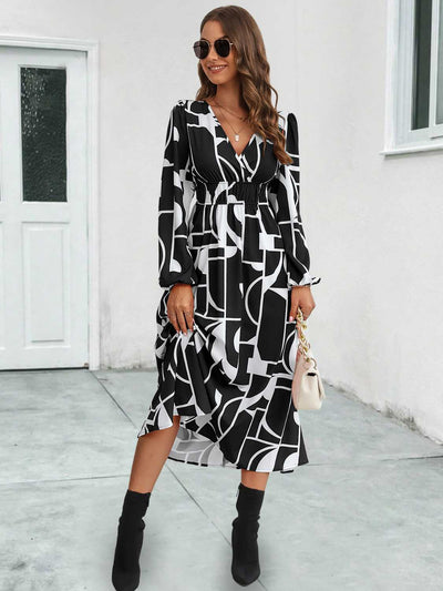 BEAUTIFUL I AM Surplice Neck Long Sleeve Midi Dress