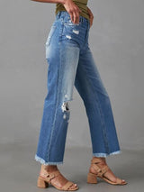 BEAUTIFUL I AM Distressed Raw Hem Jeans with Pockets