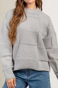 BEAUTIFUL I AM Checkered Texture Long Sleeve Sweater