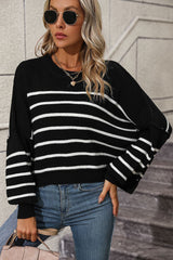 BEAUTIFUL I AM Striped Dropped Shoulder Round Neck Pullover Sweater