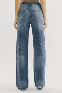 BEAUTIFUL I AM Button Fly Distressed Washed Jeans