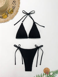 BEAUTIFUL I AM Textured Halter Neck Two-Piece Bikini Swim Set