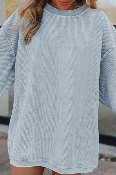 BEAUTIFUL I AM Ribbed Round Neck Drop Shoulder Sweatshirt