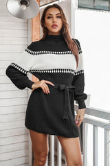 BEAUTIFUL I AM Contrast Tie Front Long Sleeve Sweater Dress