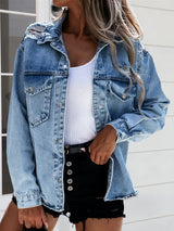 BEAUTIFUL I AM Distressed Snap Down Denim Jacket