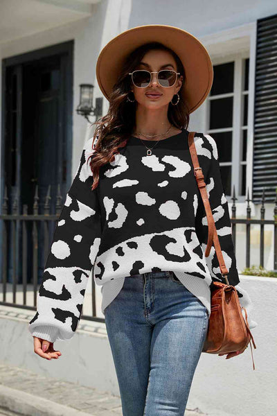 BEAUTIFUL I AM Leopard Drop Shoulder Sweater