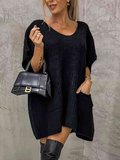 BEAUTIFUL I AM Short Sleeve Sweater Dress with Pockets