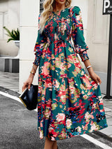 BEAUTIFUL I AM Printed Smocked Lantern Sleeve Ruffled Dress