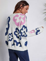 BEAUTIFUL I AM Flower Pattern Round Neck Long Sleeve Sweater