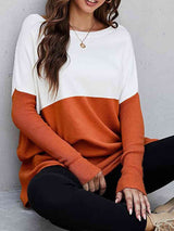 BEAUTIFUL I AM Two Tone Pullover Sweater with Pockets