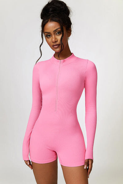 BEAUTIFUL I AM Half Zip Long Sleeve Active Wear Romper