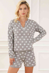 BEAUTIFUL I AM Polka Dot Notched Neck Top and Shorts Set