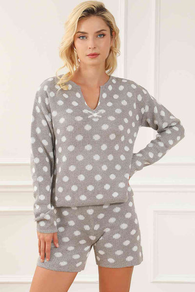 BEAUTIFUL I AM Polka Dot Notched Neck Top and Shorts Set